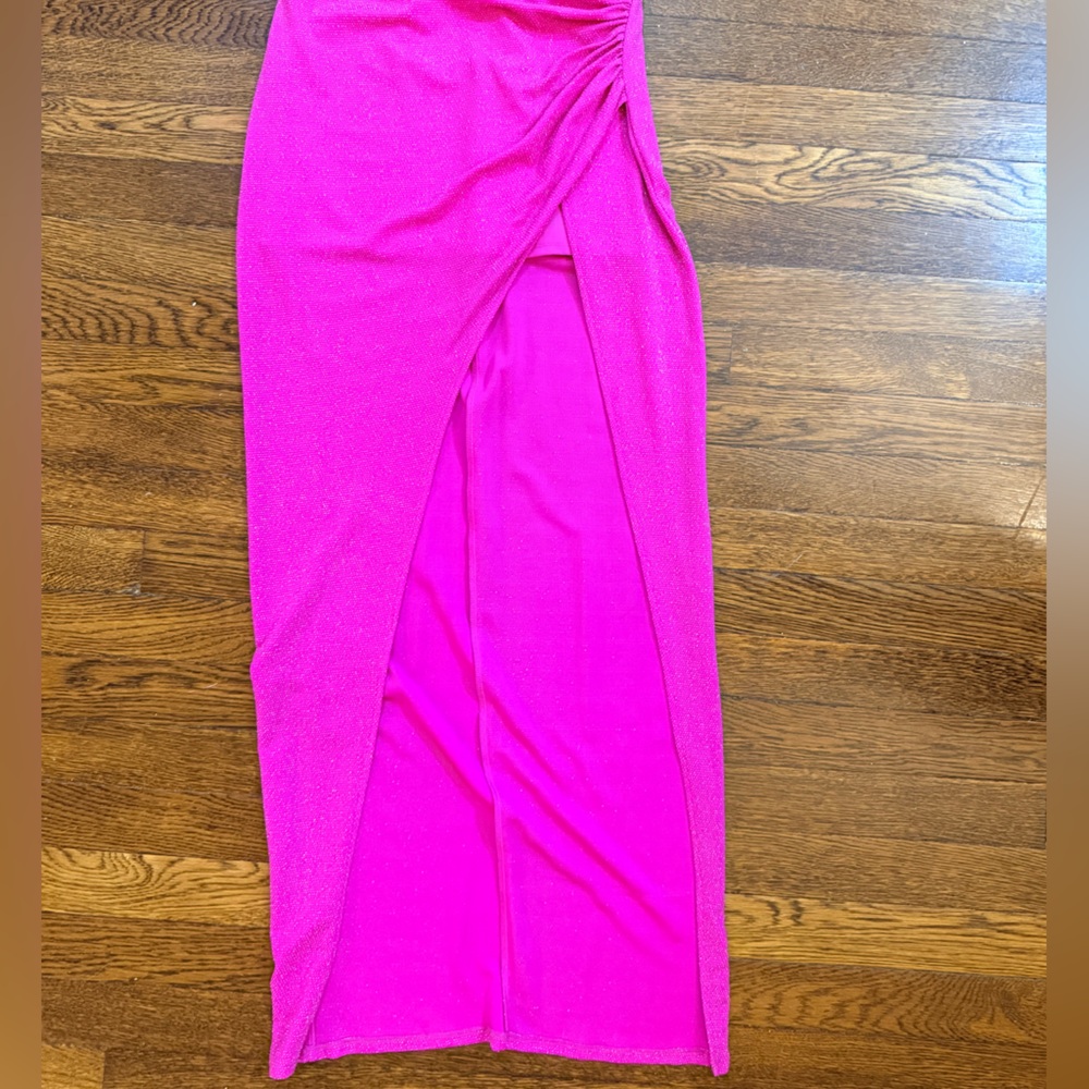 NBD Hot Pink Glitter Maxi Dress with High Leg Slit - Picture 11 of 12